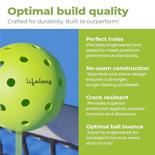 Lifelong Pickleball Balls with 40 Holes Indoor & Outdoor | Durable Pickleball Balls for All Pickleball Paddles & All Skill Levels (Pack of 3) High Bounce, Lightweight, Perfectly Balanced Balls, Green - Image 4