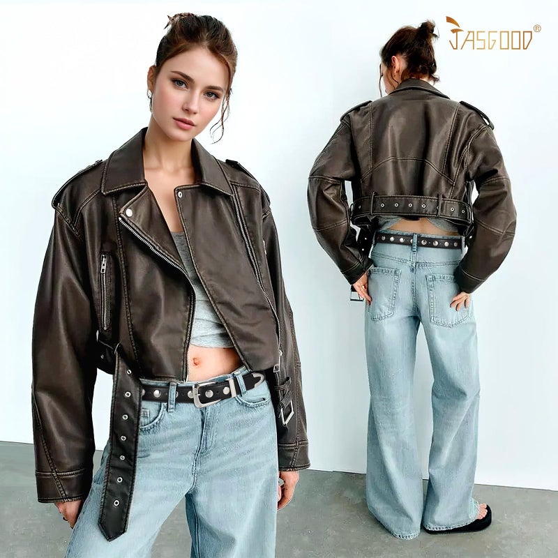 JASGOOD Women Leather Belt Fashion Studded Belt Ladies Punk Belt Silver Buckle Vintage Leather Belt for Jeans Dress - Image 3
