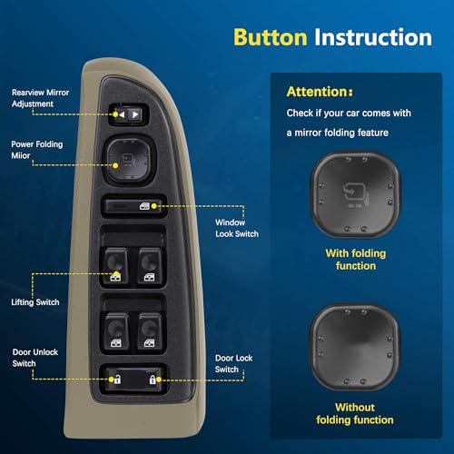 CXZHAZD 15883319 Master Power Window Switch with Tan Bezel Fit for Chevrolet GMC Escalade Hummer, 2003-2006 Avalanche Silverado Suburban Tahoe Sierra Yukon Escalade H2, Front Driver Side Door Lock Switch - Image 3