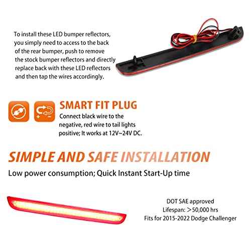 ADIIL Red Lens Tail Brake Running Lamps Red LED Reflector Light Kit Compatible for 2015-2022 Dodge Challenger - Image 5