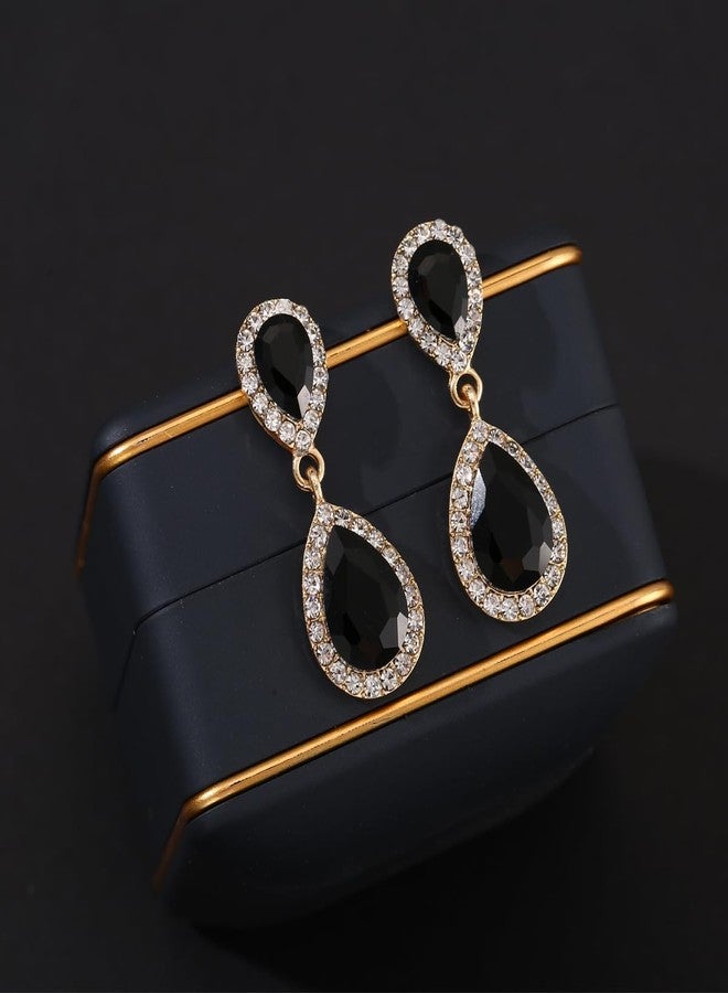 WanBigVa Black Vintage Rhinestone Teardrop Dangle Earrings Dangling Drop Earrings Fancy Crystal and Gold Chandelier Earrings for Women Wedding Bridal Prom - Image 2
