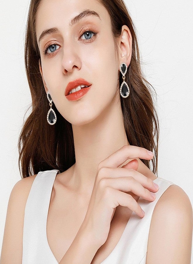 WanBigVa Black Vintage Rhinestone Teardrop Dangle Earrings Dangling Drop Earrings Fancy Crystal and Gold Chandelier Earrings for Women Wedding Bridal Prom - Image 5