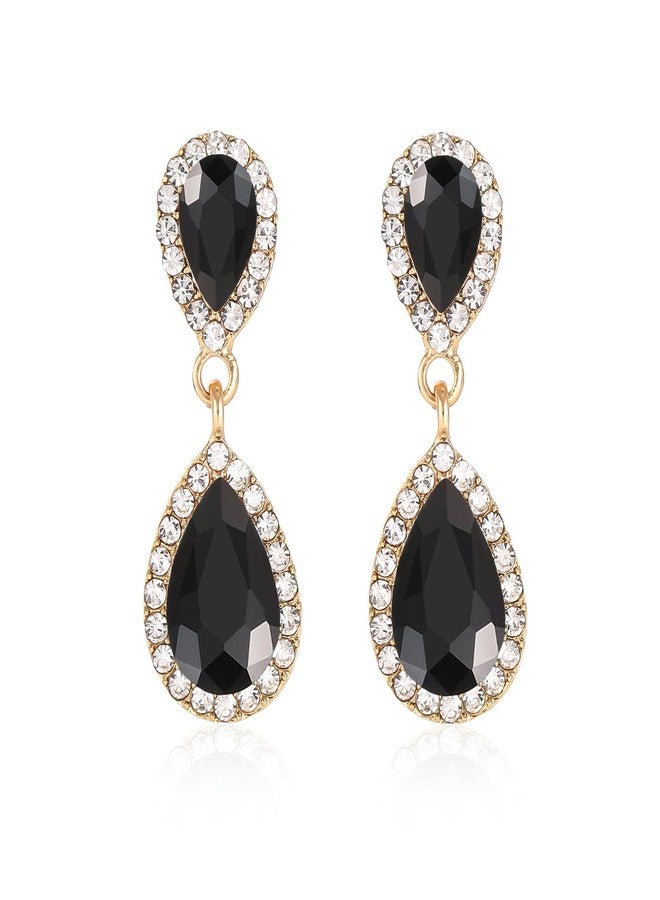 WanBigVa Black Vintage Rhinestone Teardrop Dangle Earrings Dangling Drop Earrings Fancy Crystal and Gold Chandelier Earrings for Women Wedding Bridal Prom - Image 1