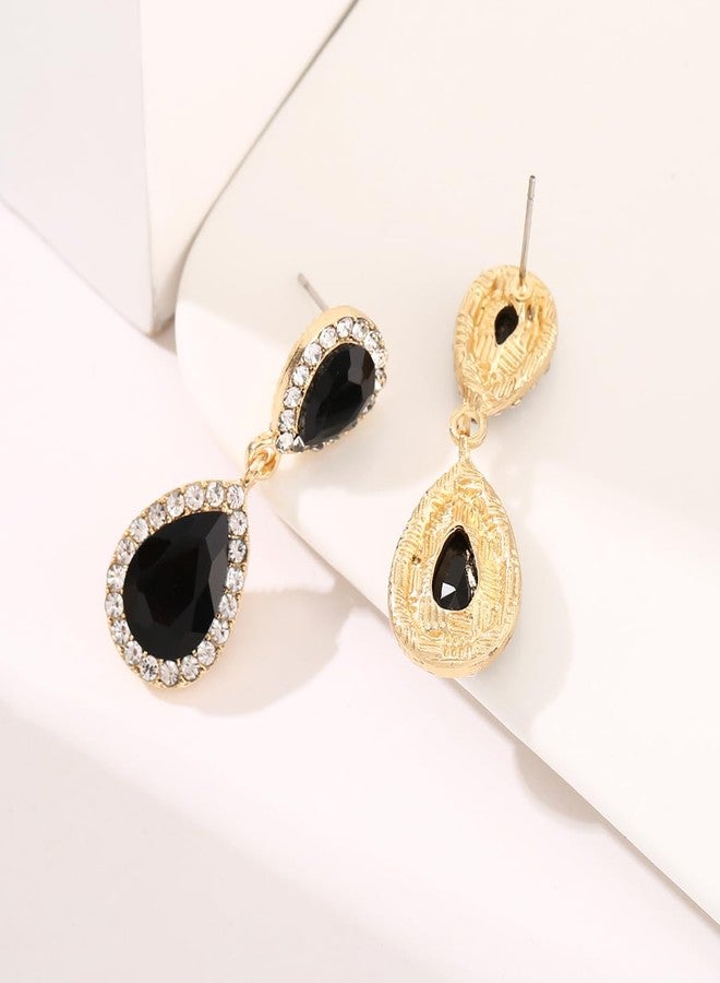 WanBigVa Black Vintage Rhinestone Teardrop Dangle Earrings Dangling Drop Earrings Fancy Crystal and Gold Chandelier Earrings for Women Wedding Bridal Prom - Image 4