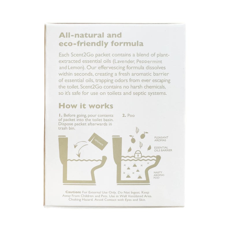 Scent2Go Toilet Fragrance Powder - Discreet Travel Size Packet - Leak Lock Design - Plant Based Formula - Lavender + Peppermint - 20 Single Use Packets - Image 3