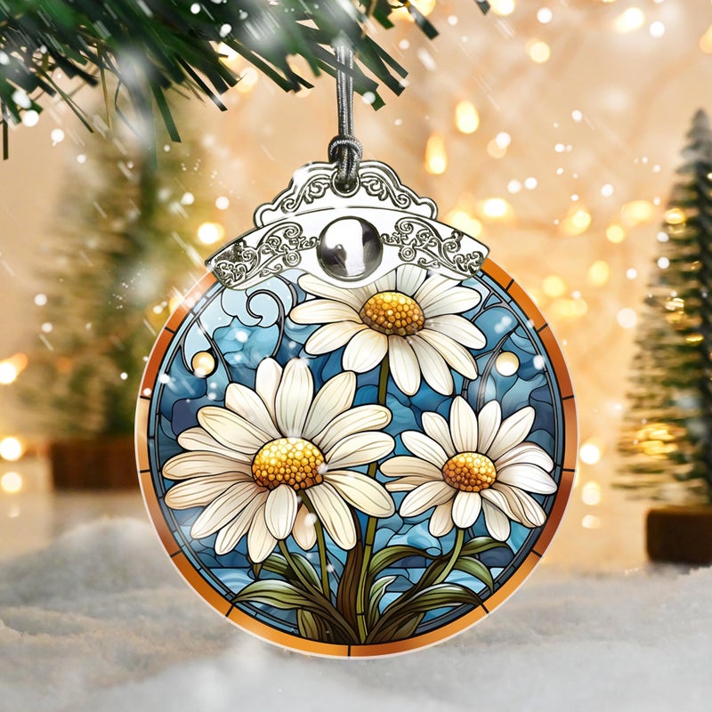 Jocidea Flower Christmas Ornament Daisy Christmas Decor Flower Christmas Tree Decorations Contain Glass Ornamt - Image 5