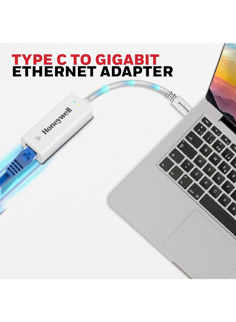 Honeywell Renewed - High-Speed Type C to RJ45 Gigabit Ethernet Adapter - 10/100/1000 MBPS, Universally Compatible with MacBooks, Laptops, PCs, Xbox, PS5, and Tablets White - Image 2