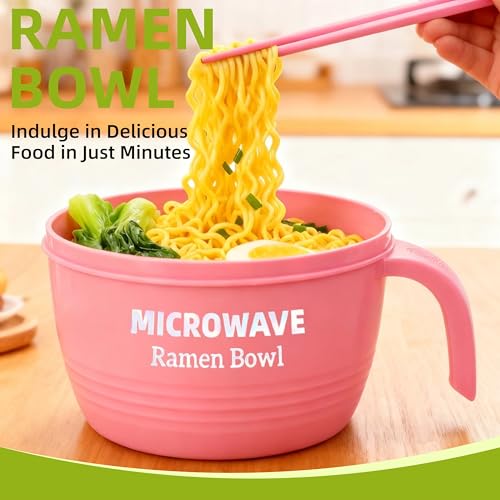 Layron Large Ramen Bowl Set, Ramen Noodle Bowls Microwavable 45 oz, Ramen Cooker, Microwave Pasta Cooker, Ramen Bowl Microwave Gift for College Boys Girls Male Female Dorm Room (pink) - Image 2