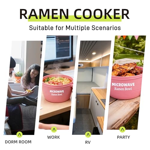 Layron Large Ramen Bowl Set, Ramen Noodle Bowls Microwavable 45 oz, Ramen Cooker, Microwave Pasta Cooker, Ramen Bowl Microwave Gift for College Boys Girls Male Female Dorm Room (pink) - Image 4