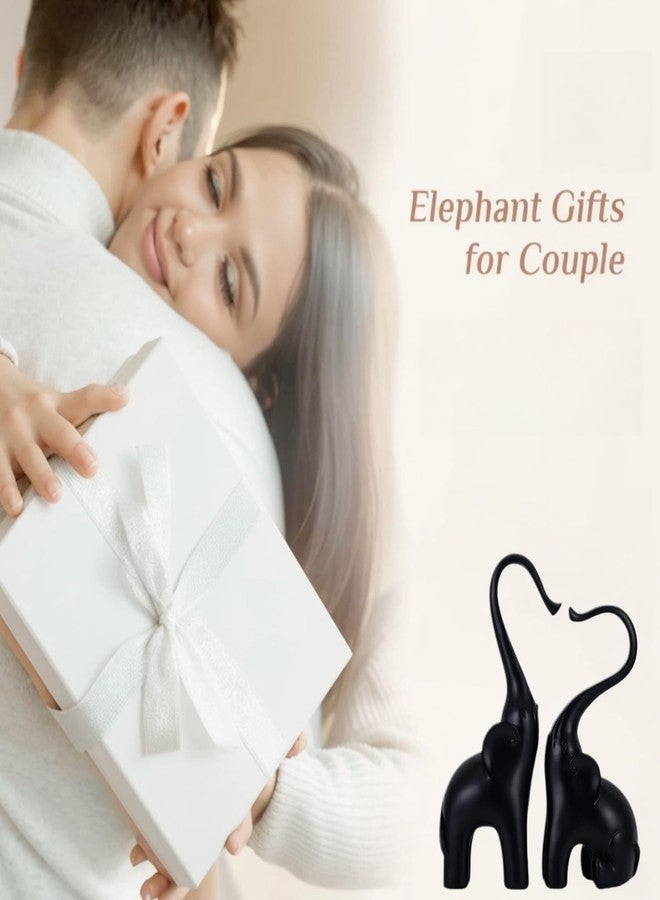 CECKQUE Loving Elephant Statues Home Decor, Small Black Elephant Figurines in Love, Elephant Sculpture Heart Decorative Objects for Bookshelf Decor - Image 2