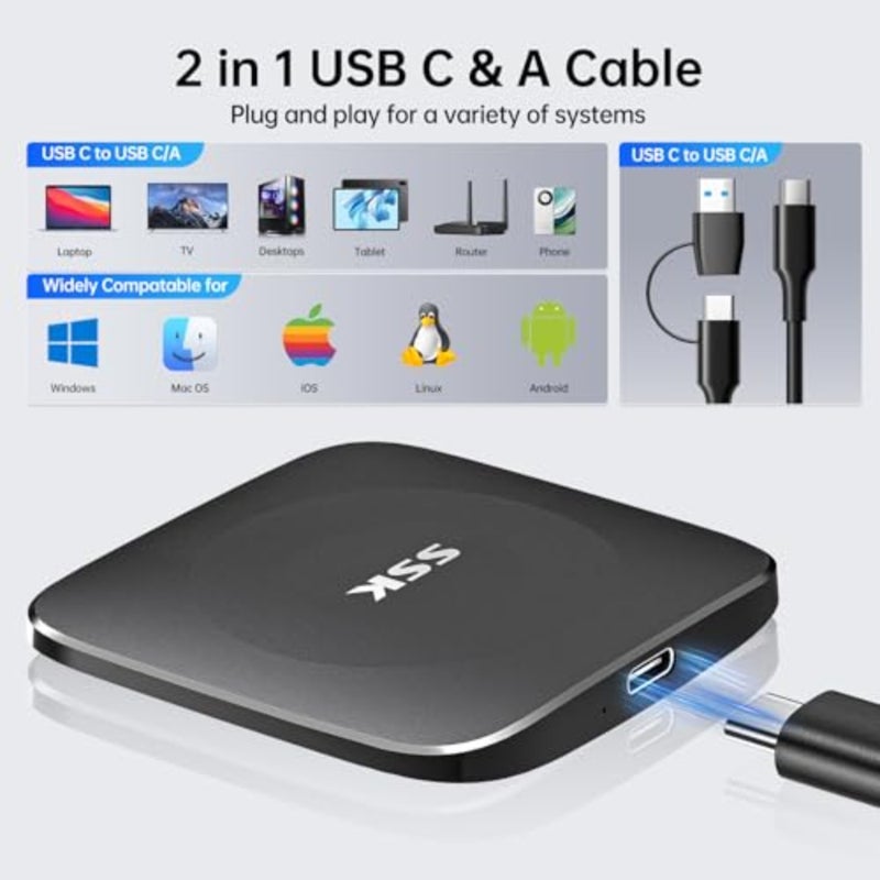 SSD خارجي محمول لهاتف iPhone 15/16/17 Android Windows Mac Tablet Xbox One، واجهة USB-C، سبائك الألومنيوم السوداء، سرعة قراءة تصل إلى 550 ميجابايت/ثانية - Image 4