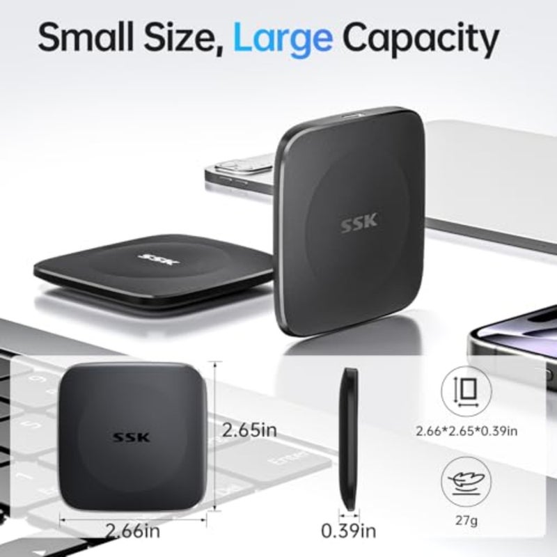 SSD خارجي محمول لهاتف iPhone 15/16/17 Android Windows Mac Tablet Xbox One، واجهة USB-C، سبائك الألومنيوم السوداء، سرعة قراءة تصل إلى 550 ميجابايت/ثانية - Image 5