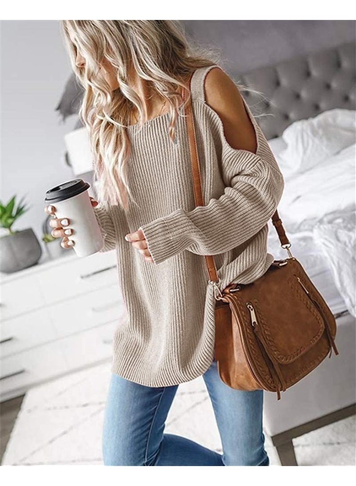 NIBEMINENT Autumn and Winter  Fashion Strap Long Sleeve Off-Shoulder Pullover Knitted Sweater Women - Image 2