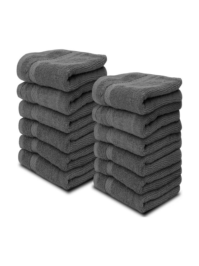 1CHASE Pack of 12 - Luxury Cotton Face Towel, Grey 33x33cm - Image 1
