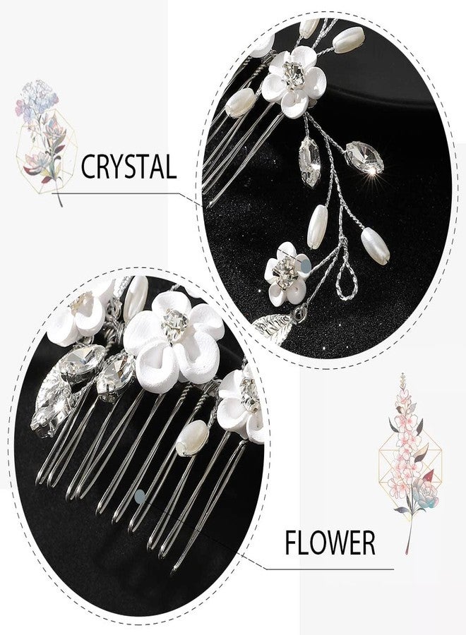 ايفينت مشط شعر مزين بالزهور من إيرنت، إكسسوارات شعر بيضاء لحفلات الزفاف للنساء - Image 5