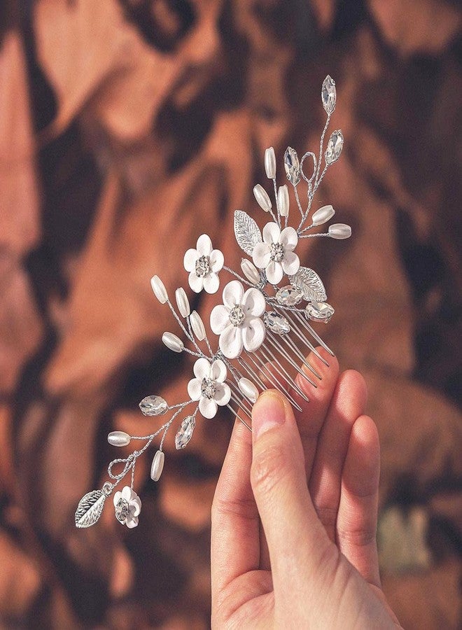 ايفينت مشط شعر مزين بالزهور من إيرنت، إكسسوارات شعر بيضاء لحفلات الزفاف للنساء - Image 4