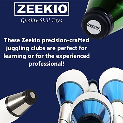 Zeekio - Pegasus Juggling Club Set - Premium Quality - for Beginners, All Levels - Multi-Piece Durable Design - Scuff Resistant - Rubber Knob & Cap - 20.5”L - Set of 3 - Blue, Red & Silver - Image 5
