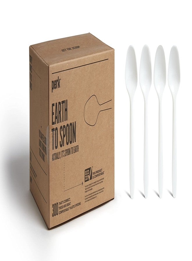 PERK Staples Compostable Plastic Spoon, Medium-Weight, White - Image 1