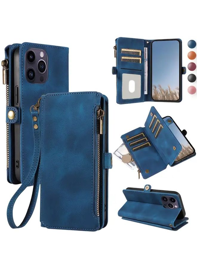 Pink Faux Leather Phone Case for iPhone 15 Pro with Card Slots Kickstand and RFID Blocking - Image 1