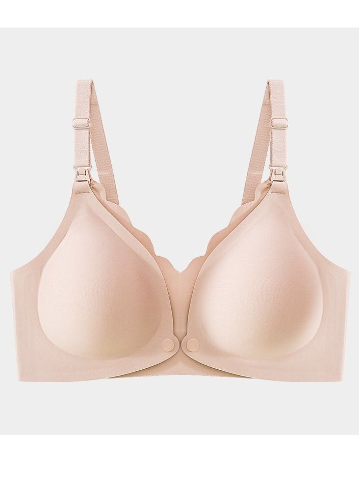Loquat - Comfy Solid Color Thin Cup Front Button Nursing Bra Light Beige - Image 1