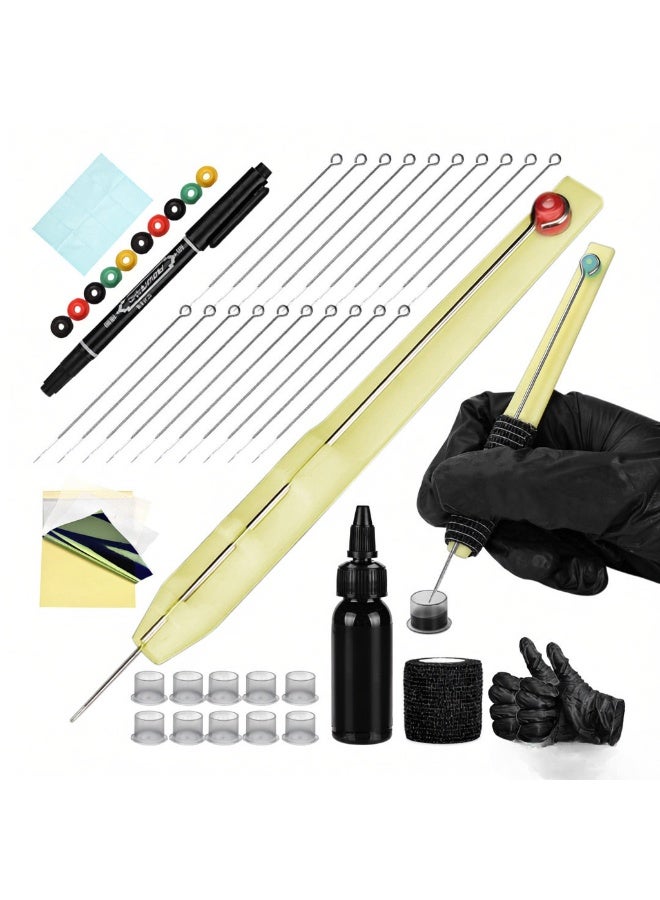 Manual Tattoo Stick Tattoo Kit DIY Tattoo Supply Tattoo Ink& Cups Grommets Needles Set for Tattoo Artists Beginners