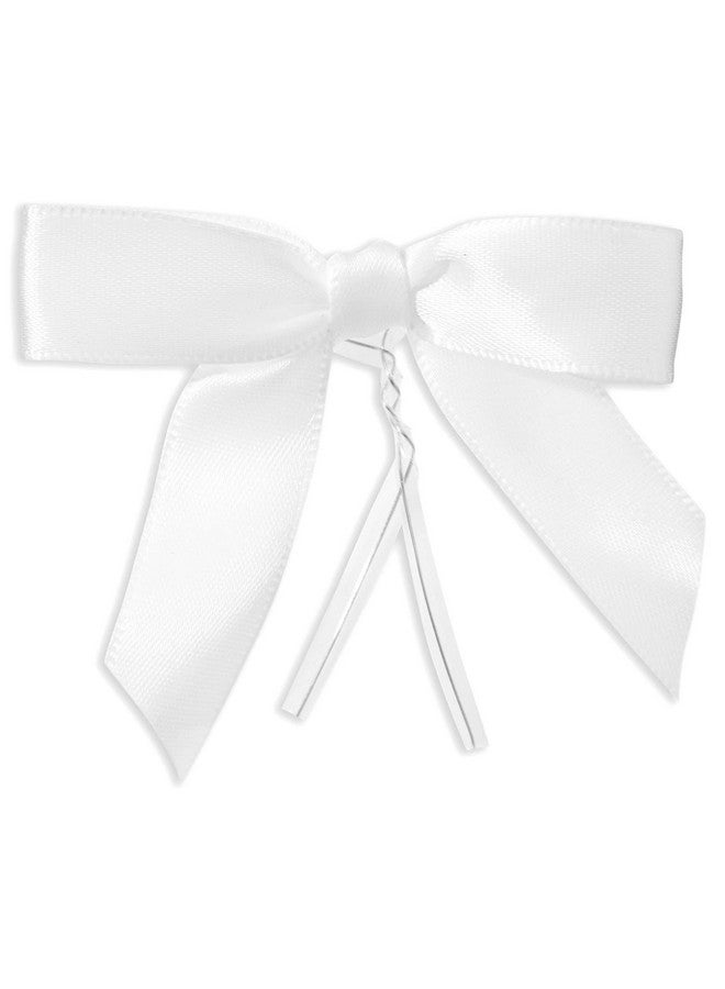 Juvale 100Pack Twist Tie Bows For Crafts Pretied Satin Ribbon For Gift Wrap Bags Party Favors Baked Goods Cookies Mini Bowties For Hair Decorations (2.5X3 In White) - Image 1