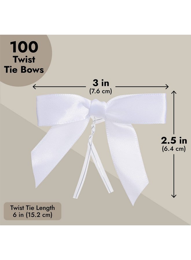 Juvale 100Pack Twist Tie Bows For Crafts Pretied Satin Ribbon For Gift Wrap Bags Party Favors Baked Goods Cookies Mini Bowties For Hair Decorations (2.5X3 In White) - Image 5