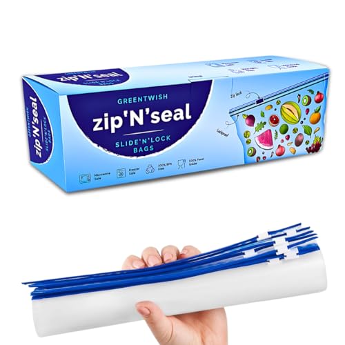GREENTWISH Zip 'N' Seal Slider Zip Lock Bags, Food Vegetable Fruit Fridge Storage Bag, Freezer/Microwave Safe, BPA Free LDPE Transparent Zipper Bag | Size: 10 x 12 Inch (Large) | Pack of 15 Bags - Image 1