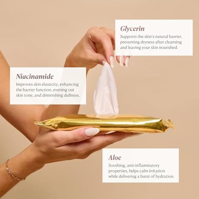 Nakery Makeup Remover Wipes for Face, 5-in-1 Infused Cleansing Towelettes, Gentle Exfoliating Wipe for Women, Eye Makeup Eraser for Sensitive Skin, Anti Aging Skincare, Hydrating Formula - Image 3