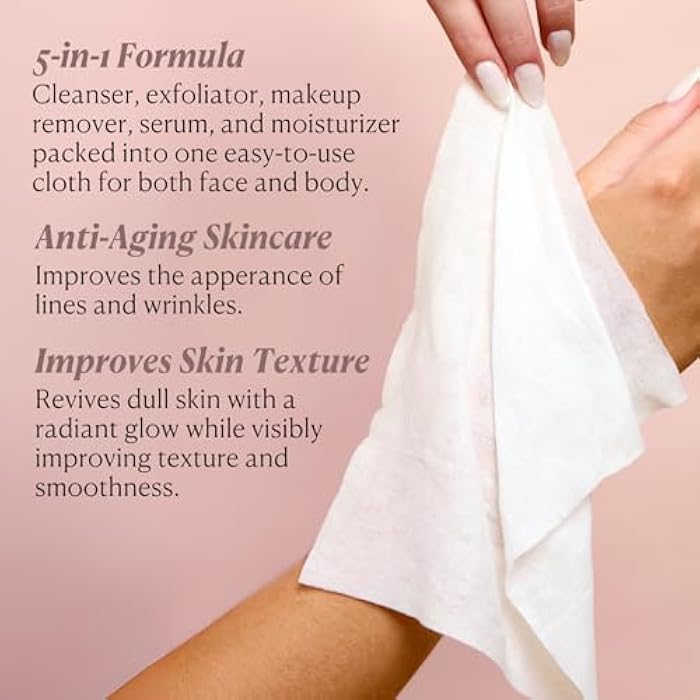 Nakery Makeup Remover Wipes for Face, 5-in-1 Infused Cleansing Towelettes, Gentle Exfoliating Wipe for Women, Eye Makeup Eraser for Sensitive Skin, Anti Aging Skincare, Hydrating Formula - Image 2