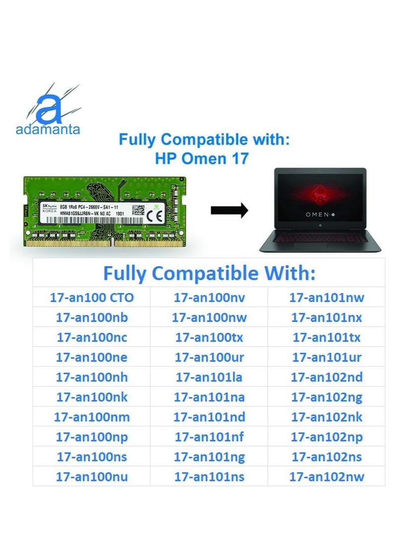 Generic Adamanta Factory Original 8GB (1x8GB) Compatible for HP Omen 15 & Omen 17 DDR4 2666MHz PC4-21300 SODIMM 1Rx8 CL19 1.2V RAM Laptop Notebook Memory Upgrade  - Image 2