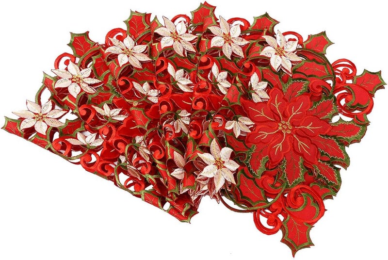 Simhomsen Embroidered Christmas Holidays Red Poinsettia Placemat 12  18 Inch Set of 6 - Image 3