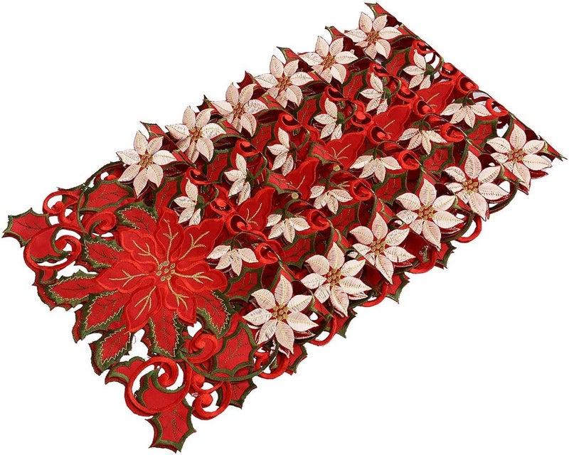 Simhomsen Embroidered Christmas Holidays Red Poinsettia Placemat 12  18 Inch Set of 6 - Image 2