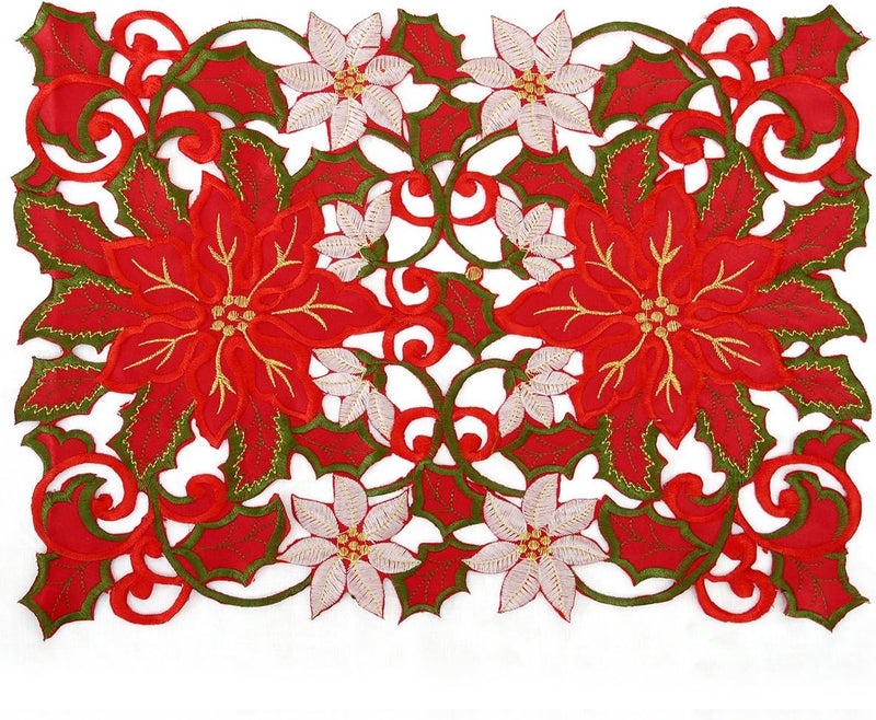 Simhomsen Embroidered Christmas Holidays Red Poinsettia Placemat 12  18 Inch Set of 6 - Image 1