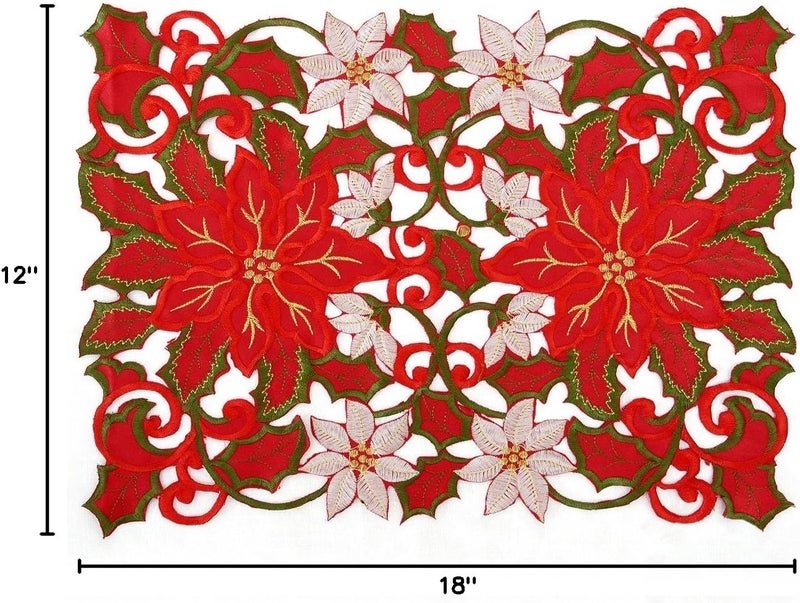 Simhomsen Embroidered Christmas Holidays Red Poinsettia Placemat 12  18 Inch Set of 6 - Image 4