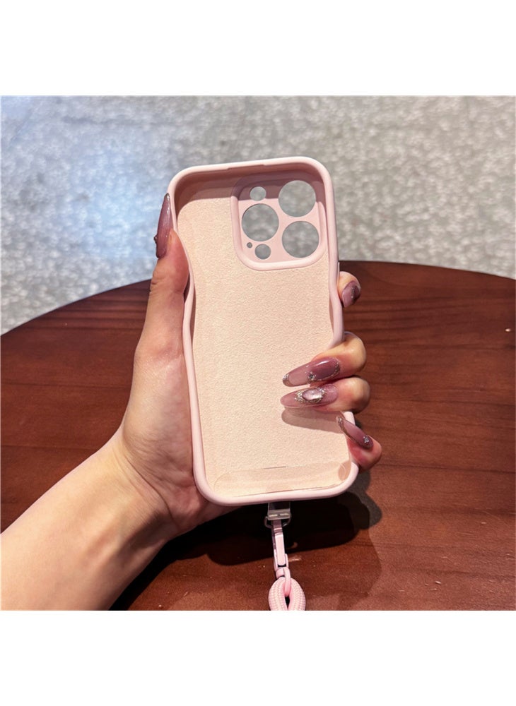 For iPhone 14 Pro Case Precise Cutouts Liquid Silicone+PC Phone Cover with Wrist Strap - Antique White - Image 2