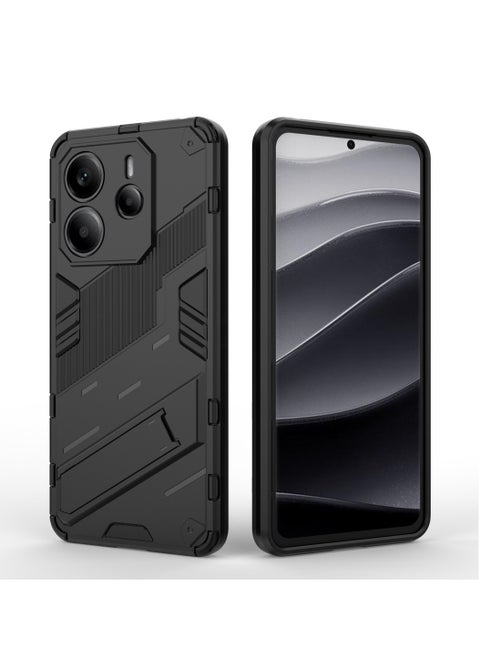 Xiaomi Redmi Note 14 4G - Original Punk Shock-Resistant Case Cover with Built-in Kickstand: Durable, Lightweight, and Shock-Absorbing - Black