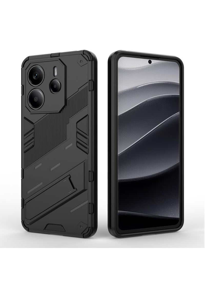Xiaomi Redmi Note 14 4G - Original Punk Shock-Resistant Case Cover with Built-in Kickstand: Durable, Lightweight, and Shock-Absorbing - Black
