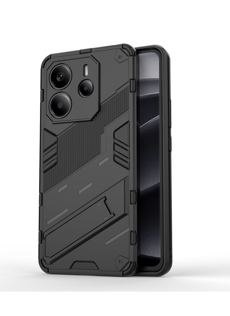 Xiaomi Redmi Note 14 4G - Original Punk Shock-Resistant Case Cover with Built-in Kickstand: Durable, Lightweight, and Shock-Absorbing - Black