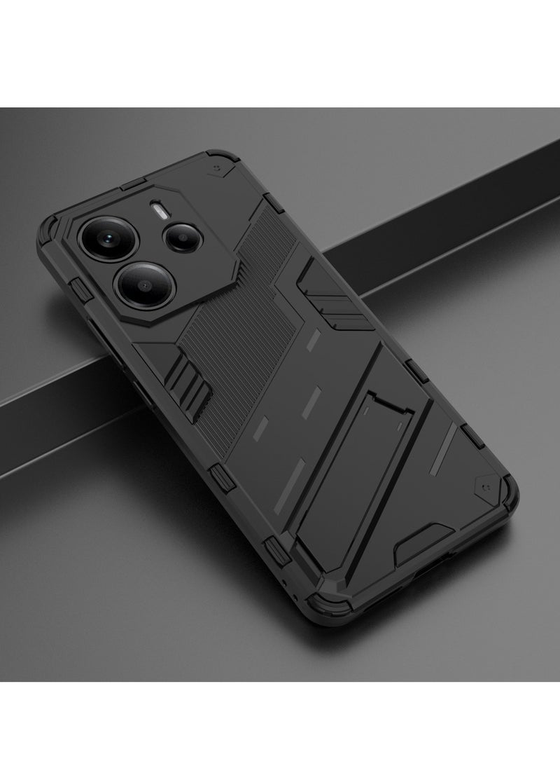 Xiaomi Redmi Note 14 4G - Original Punk Shock-Resistant Case Cover with Built-in Kickstand: Durable, Lightweight, and Shock-Absorbing - Black