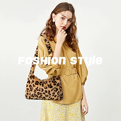 KPX Fuzzy Tote Bag Y2K Fluffy Shoulder Bag Women Furry Purse Large Cute Plush Bag Ladies Faux Fur Bag for Autumn and Winter (Leopard) - Image 5