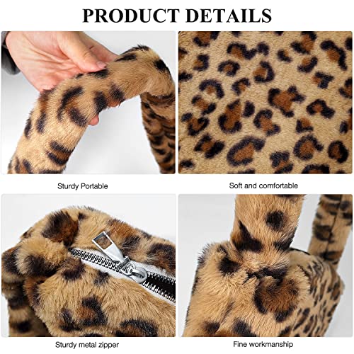 KPX Fuzzy Tote Bag Y2K Fluffy Shoulder Bag Women Furry Purse Large Cute Plush Bag Ladies Faux Fur Bag for Autumn and Winter (Leopard) - Image 4