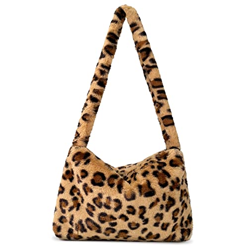 KPX Fuzzy Tote Bag Y2K Fluffy Shoulder Bag Women Furry Purse Large Cute Plush Bag Ladies Faux Fur Bag for Autumn and Winter (Leopard) - Image 1