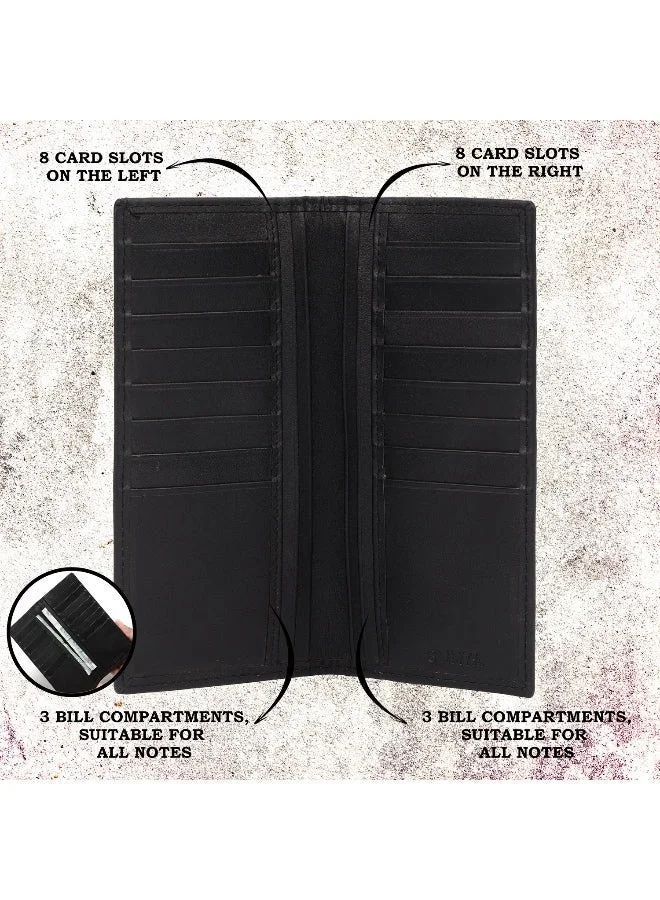 SLIMTA SLIMTA Men's Genuine Leather XL Long Wallet 16 Card Slots 6 Bill Compartments Checkbook Travel Wallet | Handcrafted in Pakistan 19cm x 9.5cm