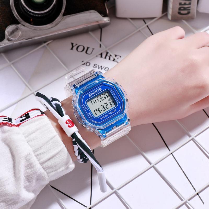 Trendy Transparent LED Sports Watch for Women Blue 