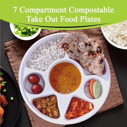 ThreeLeaf three leaf 7 COMPARTMENT BAGASSE ROUND PLATE 100 Ct HeavyDuty Super Strong Natural EcoFriendly Disposable Bagasse Plates 100 Biodegradable 7 compartment plates - Image 5