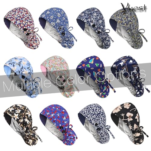 Yuest Satin Lined Scrub Caps with Buttons & Sweathand, Surgical Caps for Women - Image 2