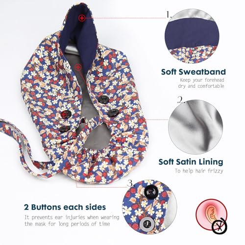 Yuest Satin Lined Scrub Caps with Buttons & Sweathand, Surgical Caps for Women - Image 4