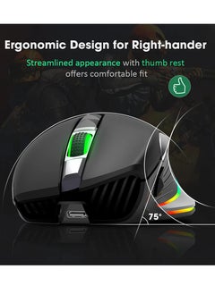 بيكتيك ماوس ألعاب PC255A لاسلكي وسلكي RGB - مستشعر بصري 10.000 نقطة في البوصة - معدل الاقتراع 1000 هرتز - 8 أزرار قابلة للبرمجة - بطارية قابلة للشحن  - Image 4