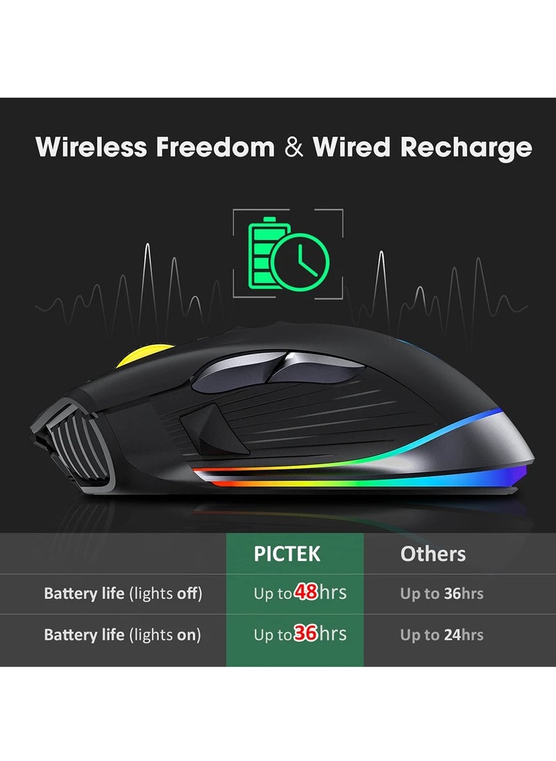 PICTEK - PC255A Wireless & Wired RGB Gaming Mouse - Optical Sensor 10.000 DPI - Polling Rate 1000Hz - 8 Programmable Buttons - Rechargeable battery - Image 1